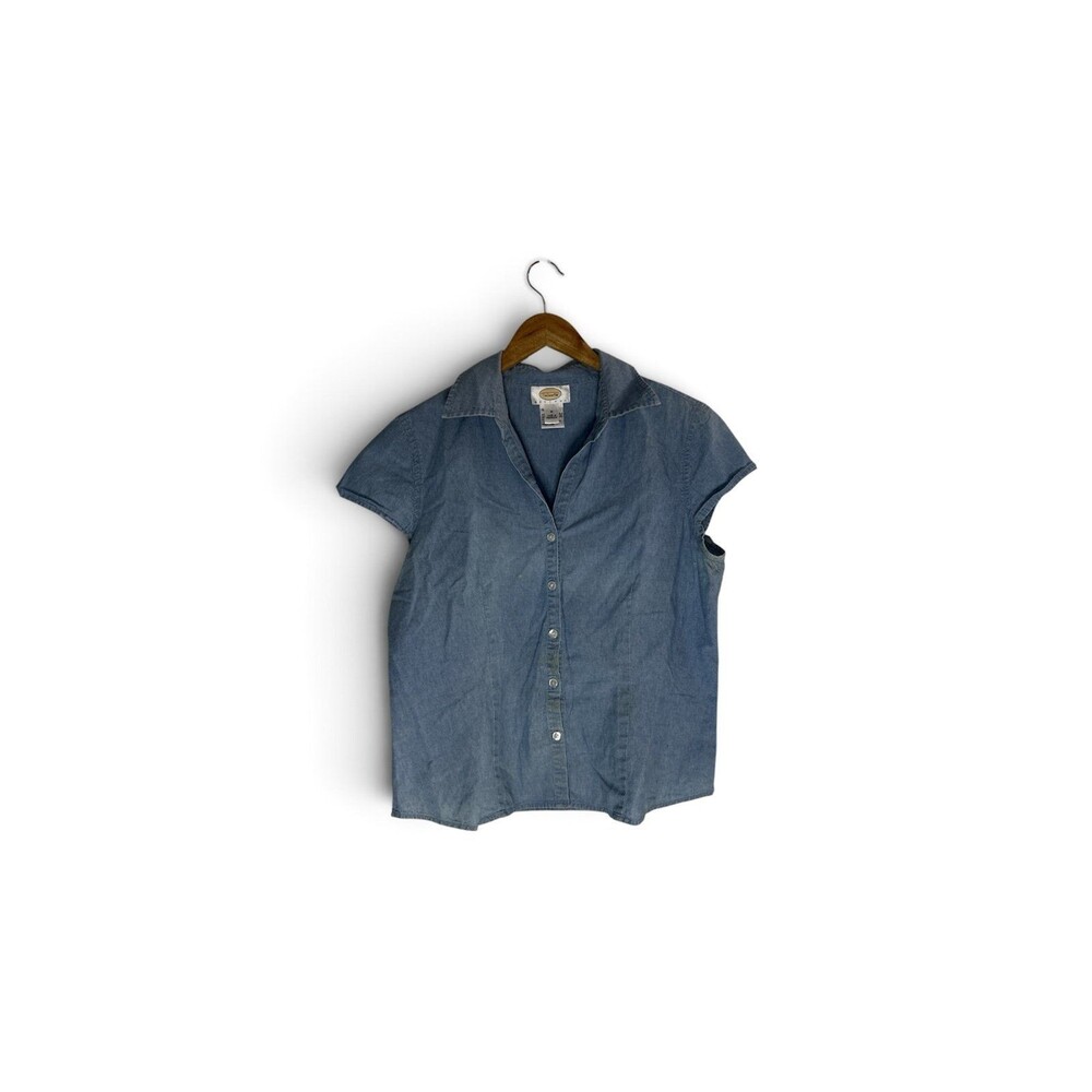 Women's Talbots Petites Cap sleeve denim button-down shirt Sz Medium